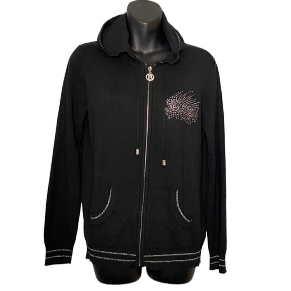 Vintage Y2K BCBG Bedazzled Zip Hoodie Black Knit Sparkle Baddie Aesthetic - Picture 4 of 6